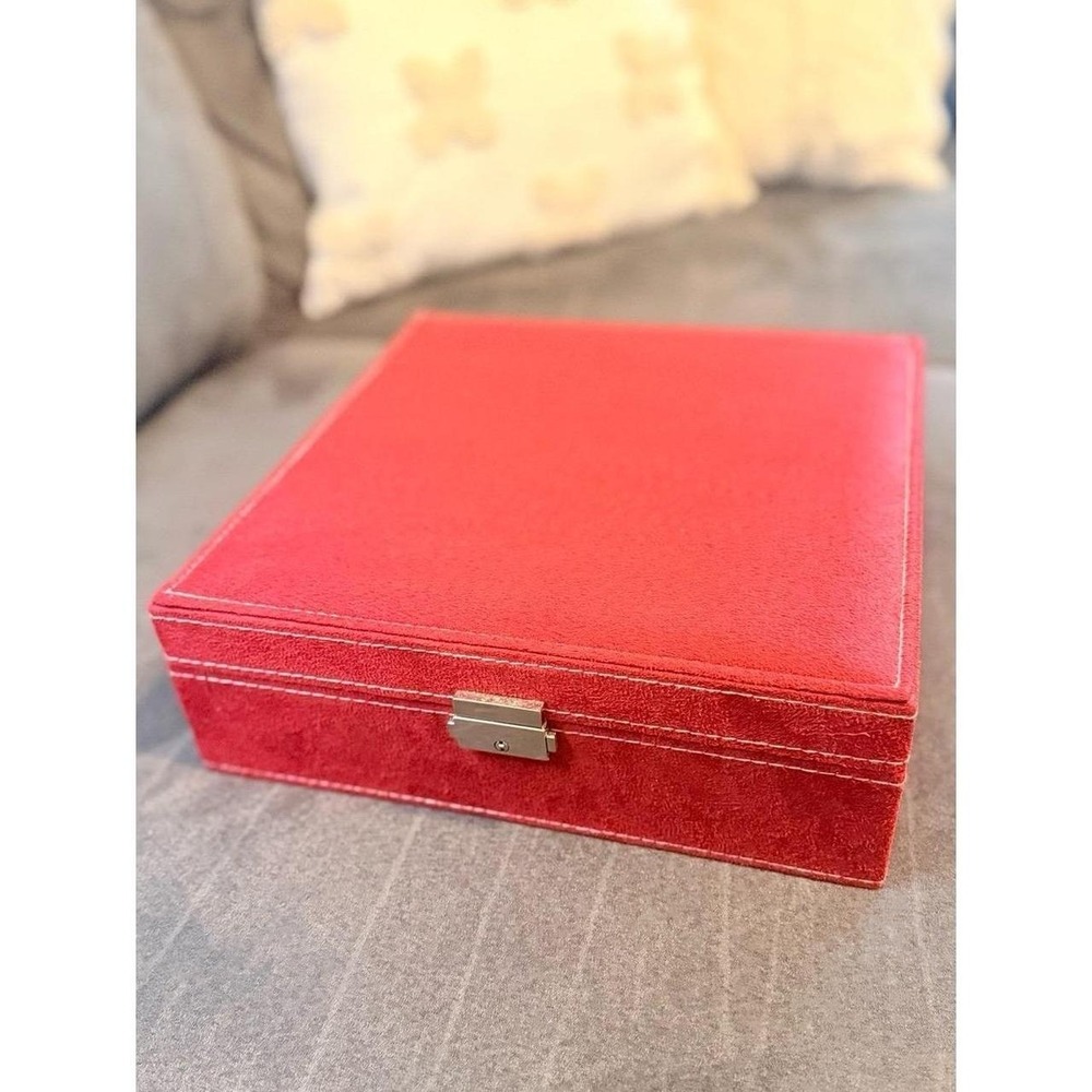 Vintage Red Velvet Jewelry Box with Key! in Fantastic Condition 10x10in Case